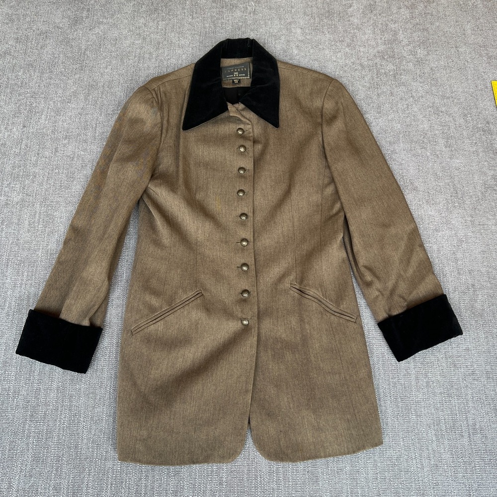 Vintage Express Blazer Jacket Womens 7/8 Brown Wool Blend Victorian Goth Retro